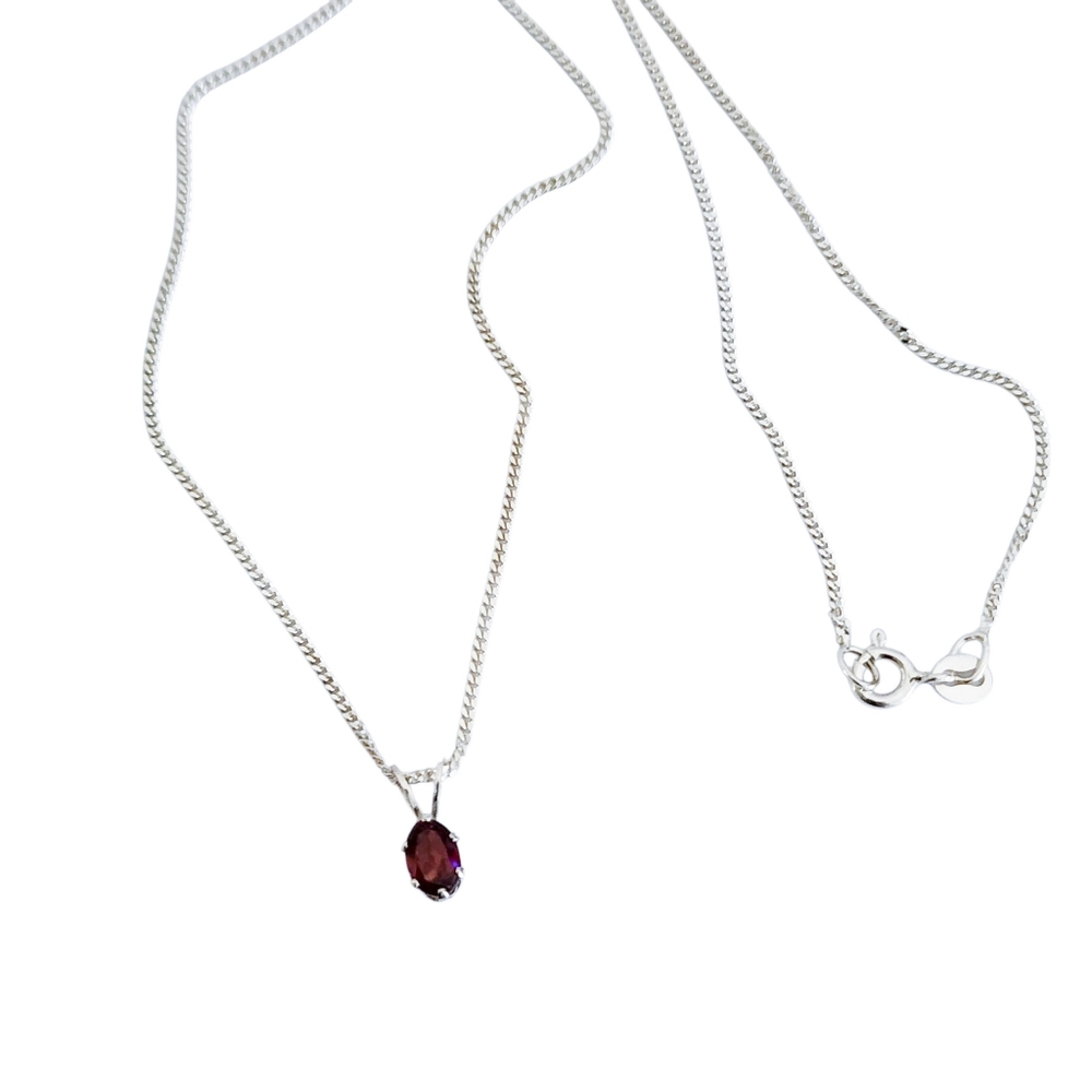 Dainty Pendant Necklace 925 Sterling Silver Garnet Color CZ Solitaire  A0227